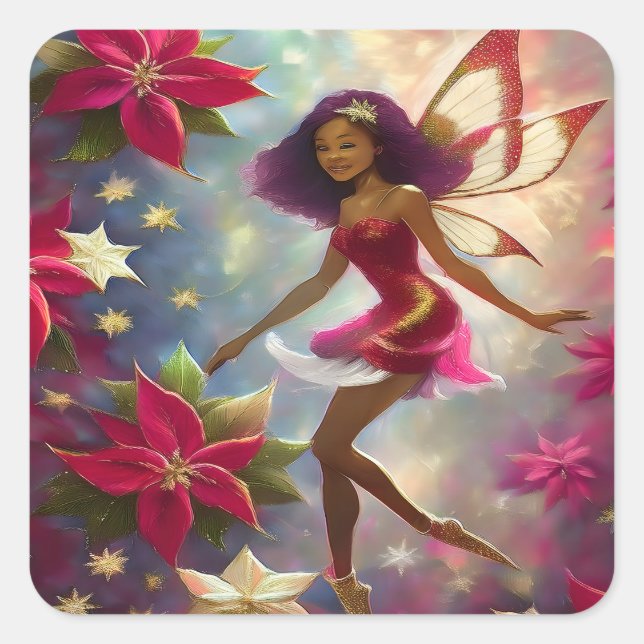 Christmas Fairy Collection Plum Tint Natural Hair Square Sticker (Front)