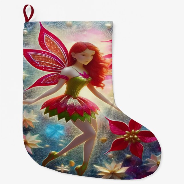 Christmas Fairy Collection - Red Hair Large Christmas Stocking (Front)