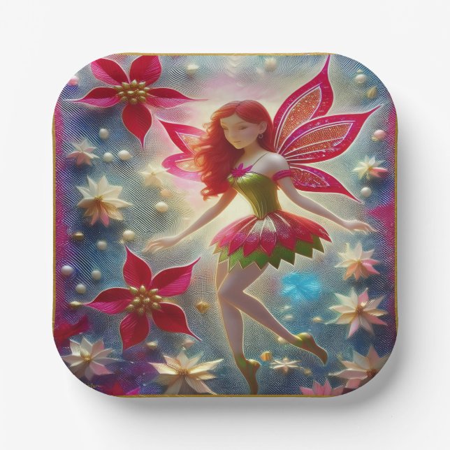 Christmas Fairy Collection - Red Hair Paper Plates (Front)