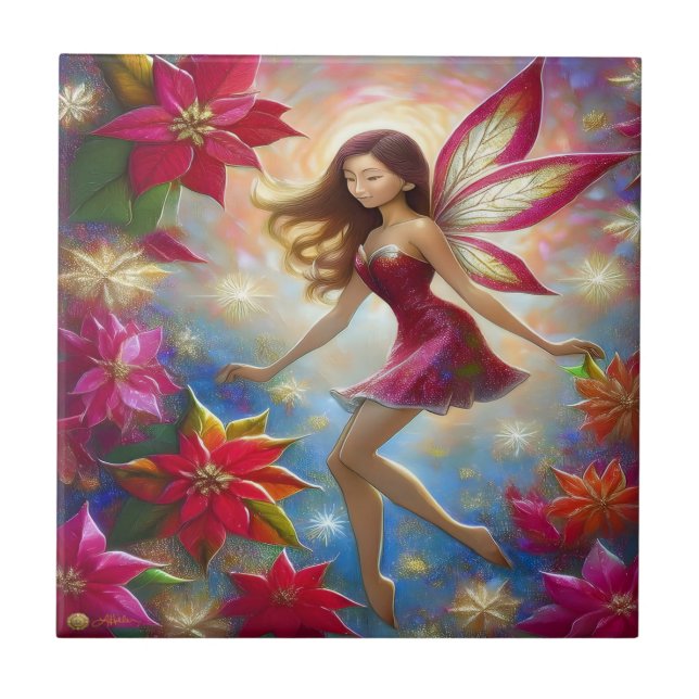 Christmas Fairy Collection - Reddish Brown Hair Ceramic Tile (Front)