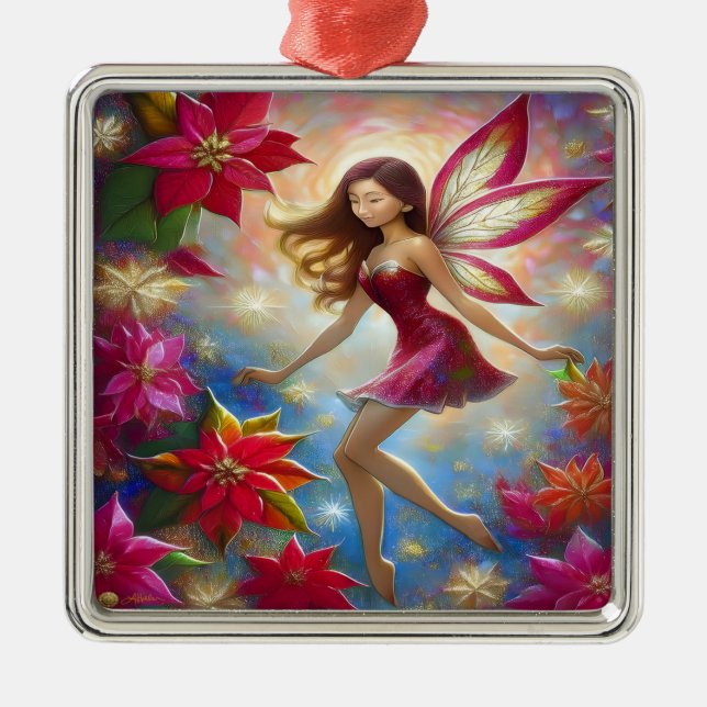 Christmas Fairy Collection - Reddish Brown Hair Metal Ornament (Front)