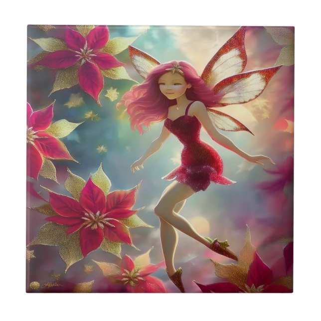 Christmas Fairy Collection - Rose Red Hair Ceramic Tile (Front)