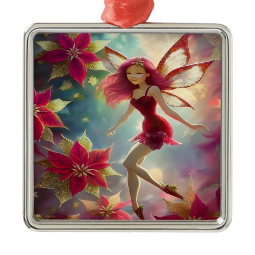 Christmas Fairy Collection - Rose Red Hair Metal Ornament