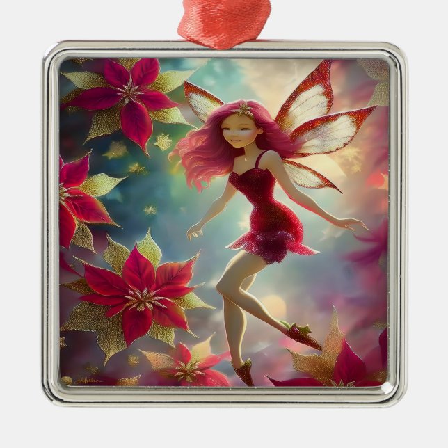 Christmas Fairy Collection - Rose Red Hair Metal Ornament (Front)
