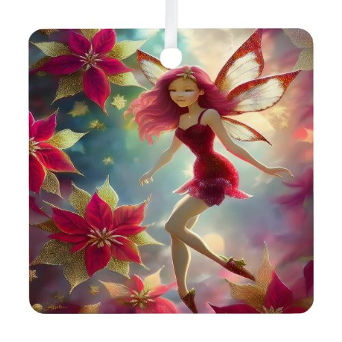 Christmas Fairy Collection - Rose Red Hair Metal Ornament