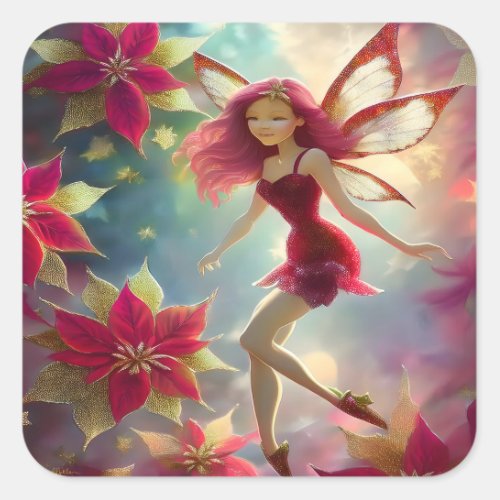 Christmas Fairy Collection _ Rose Red Hair Square Sticker