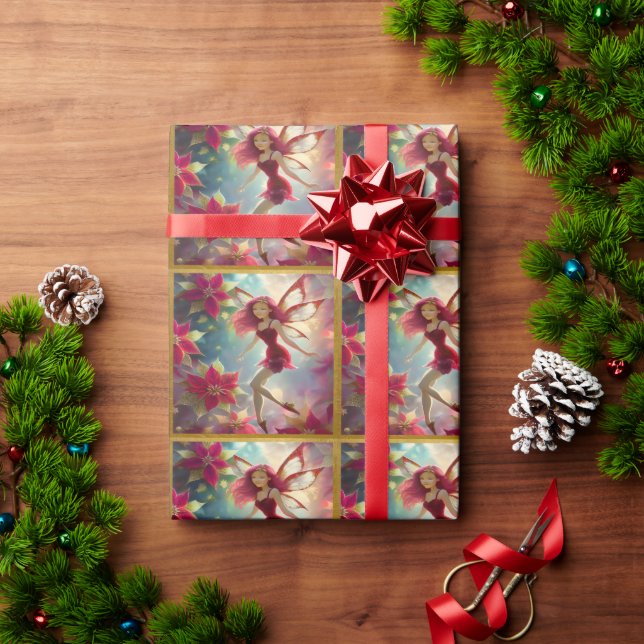 Christmas Fairy Collection - Rose Red Hair Wrapping Paper (Holiday Gift)