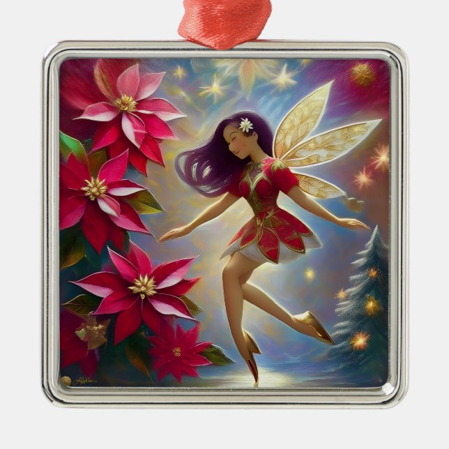 Christmas Fairy Collection - Straight Plum Hair Metal Ornament (Front)