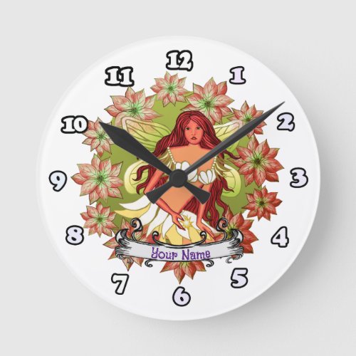 Christmas Fairy custom name Round Clock