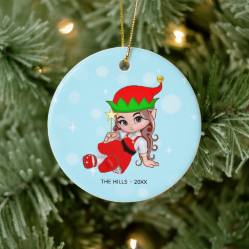 Christmas Fairy Elf Holding a Star Ceramic Ornament