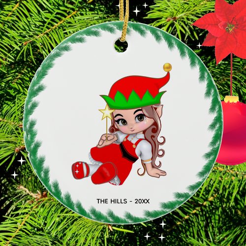 Christmas Fairy Elf Holding a Star Ceramic Ornament