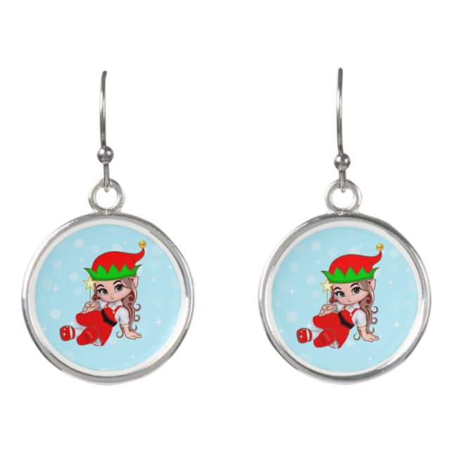 Christmas Fairy Elf Holding a Star Earrings (Front)