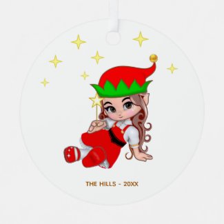 Christmas Fairy Elf Holding a Star Metal Ornament