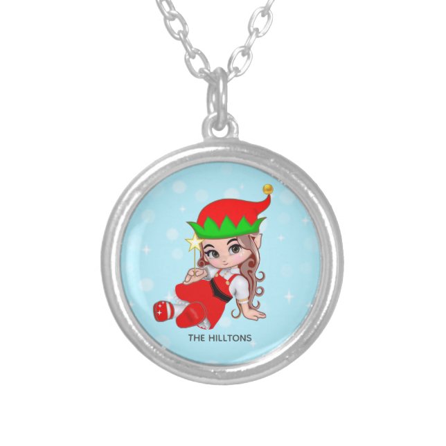 Christmas Fairy Elf Holding a Star Silver Plated Necklace (Front)
