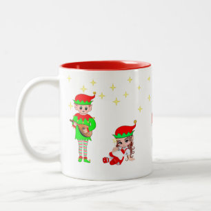 Christmas Fairy, Elf & Stars Two-Tone Coffee Mug