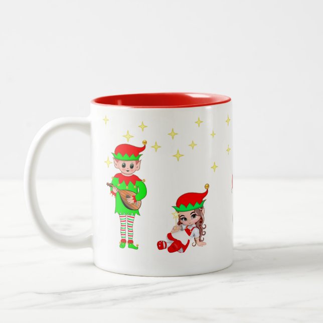 Christmas Fairy, Elf & Stars Two-Tone Coffee Mug (Left)