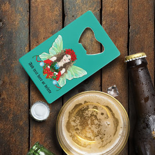 Christmas Fairy Fantasy Holly Bells Poinsettias   Credit Card Bottle Opener
