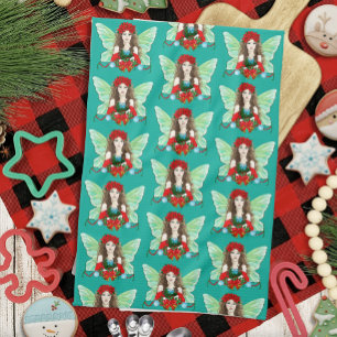 Christmas Fairy Fantasy Holly Bells Poinsettias Kitchen Towel