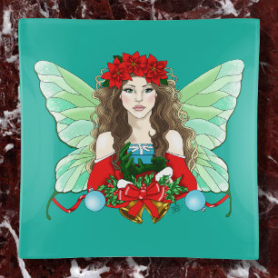 Christmas Fairy Fantasy Holly Bells Poinsettias Trinket Tray