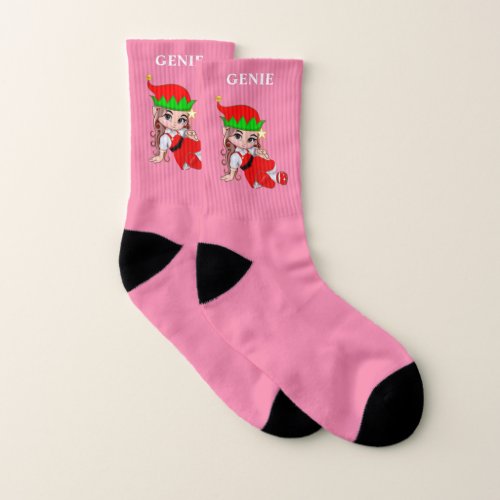 Christmas Fairy Genie on Light Pink Socks