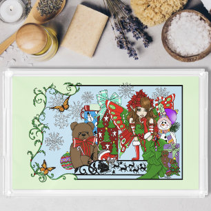 Christmas Fairy Green Toys Festive Acrylic Tray