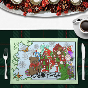 Christmas Fairy Green Toys Festive Cloth Placemat