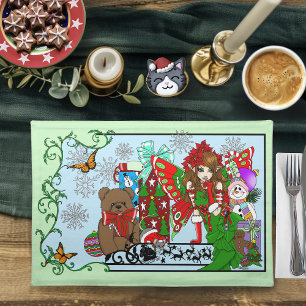 Christmas Fairy Green Toys Festive Cloth Placemat