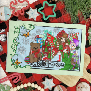 Christmas Fairy Green Toys Festive Kitchen Towel