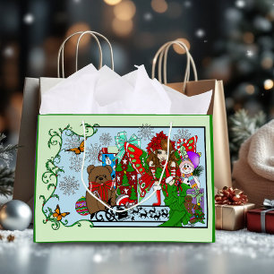 Christmas Fairy Green Toys Festive Large Gift Bag