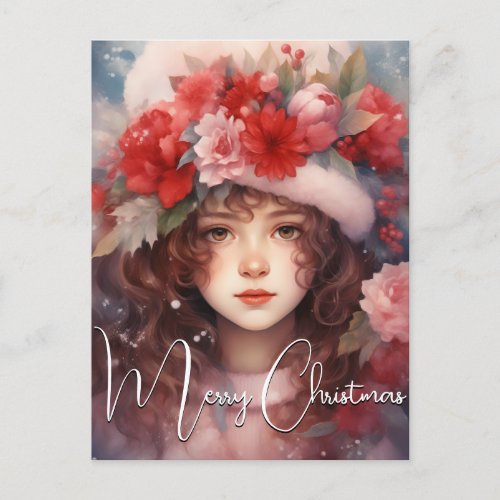 Christmas Fairy of the Peonies Holiday Postcard