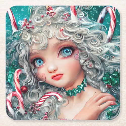 Christmas Fairy Original Fantasy Art     Square Paper Coaster