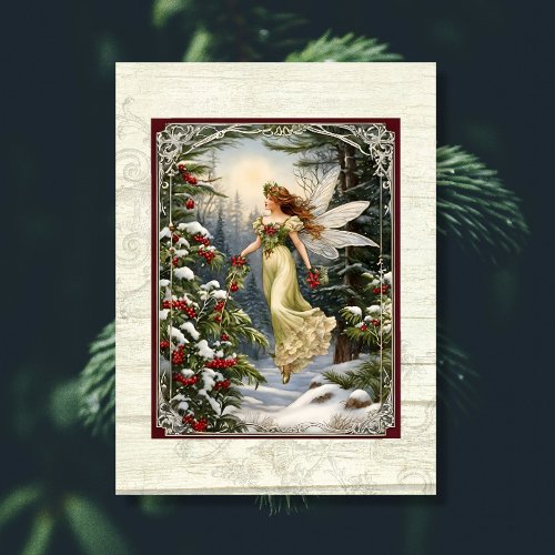 Christmas Fairy Pine Forest Holly Snow Rustic Wood Tissue Paper