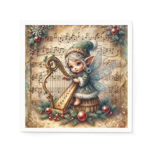 Christmas Fairy Playing a Harp Napkins