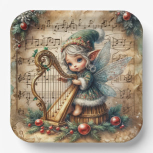 Christmas Fairy Playing a Harp Paper Plates