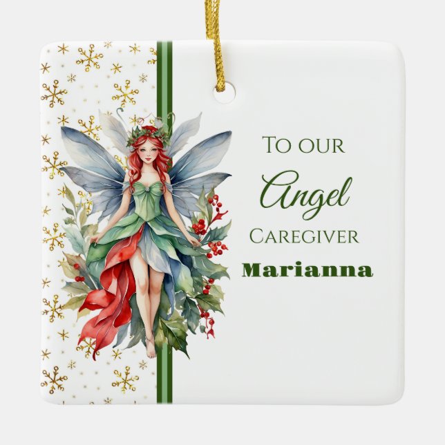 Christmas Fairy Square Caregiver Ornament (Front)