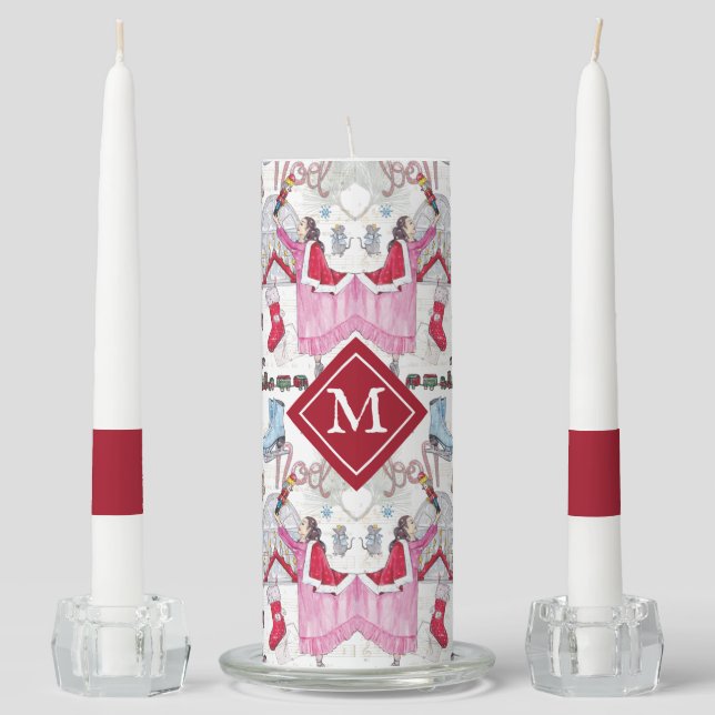 Christmas Fairy Tale Hand painted Monogram Unity Candle Set (Front)
