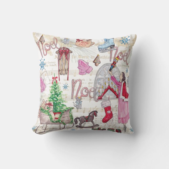Christmas Fairy Tale Hand painted Throw Pillow (Front)