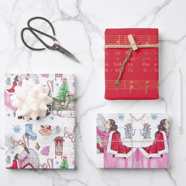 Christmas Fairy Tale Hand painted watercolor Wrapping Paper Sheets (Front)