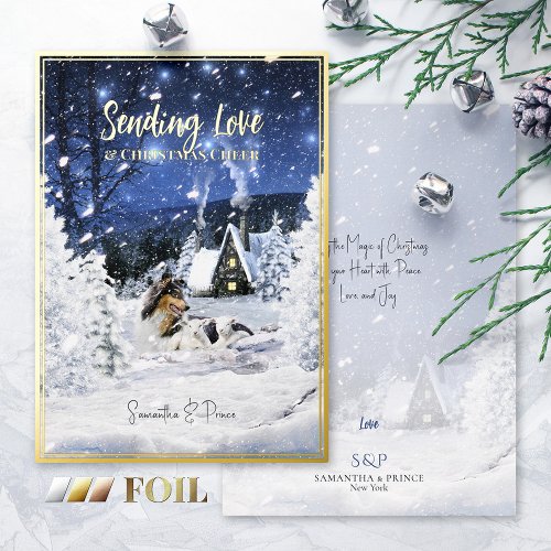 Christmas Fairy Tale Tricolor Collie Dog  Lamb _ Foil Holiday Card