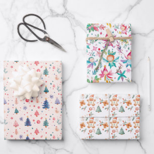 Christmas Fairy Tree Gingerbread Man Wrapping Paper Sheets