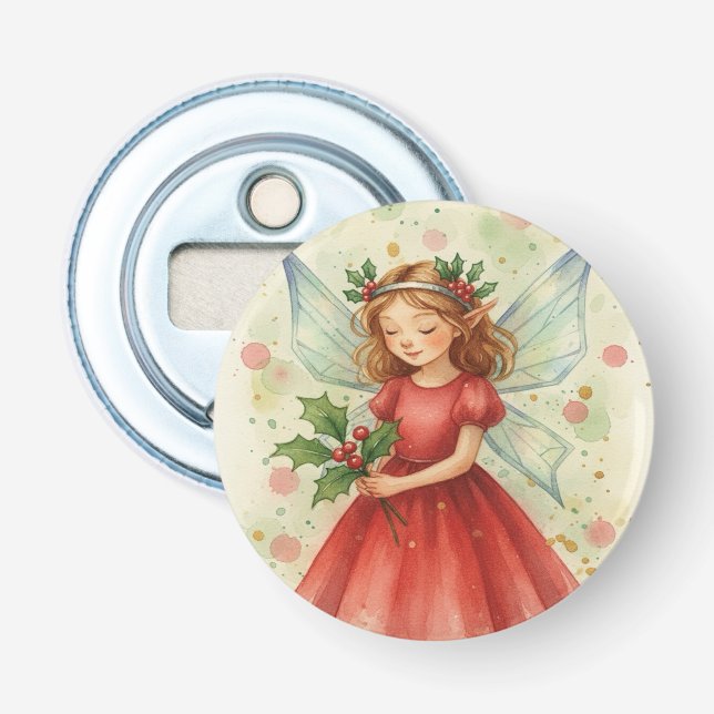 Christmas Fairy Watercolor Art Bottle Opener (Front)