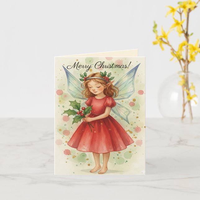 Christmas Fairy Watercolor Art Greetings  Card (Yellow Flower)