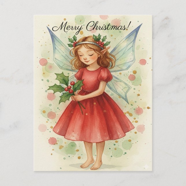 Christmas Fairy Watercolor Art Holiday Postcard (Front)