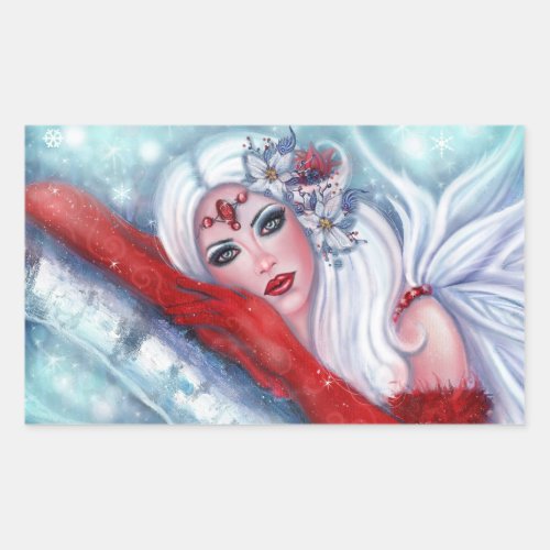 Christmas Fairy wisher  By Renee Lavoie Rectangular Sticker