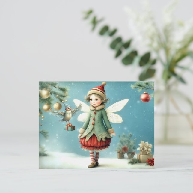 Christmas fairy with bird postcard (Standing Front)