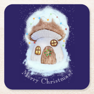 Christmas Fairytale House Square Paper Coaster