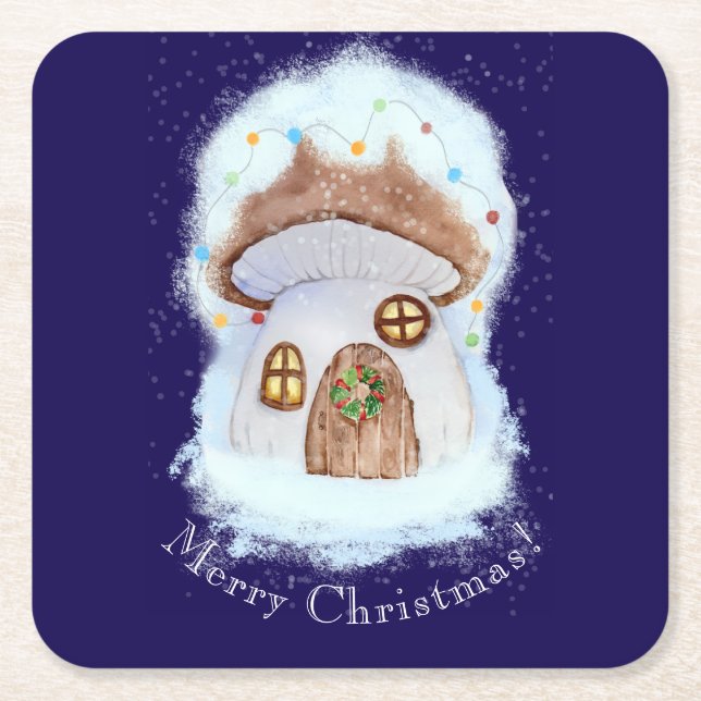 Christmas Fairytale House Square Paper Coaster (Front)