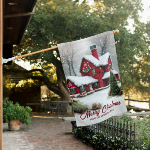 Christmas Fairytale Landscape House Flag