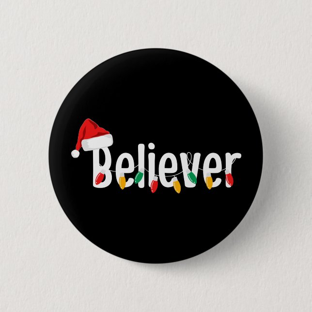 Christmas Faith Believer | Santa Claus Xmas Lights Button (Front)