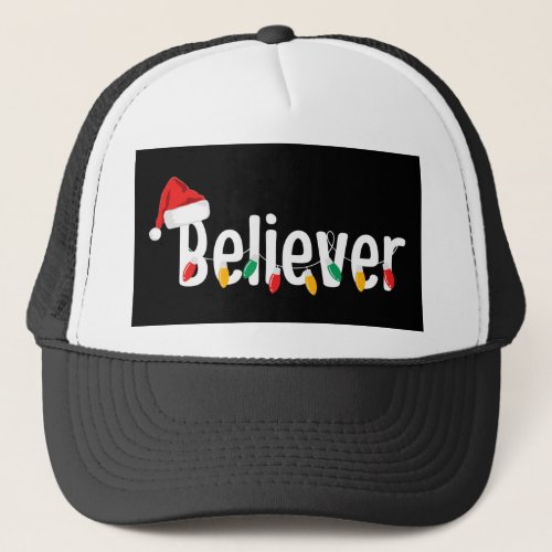 Christmas Faith Believer  Santa Claus Xmas Lights Trucker Hat